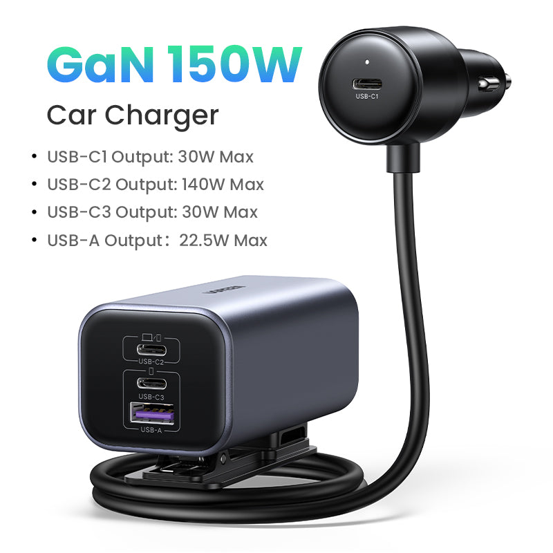 UGREEN 150W GaN Car Charger Type C with Adapter for iPhone 17 16 15 14 13 Pro Max Samsung S24 S23 Ultra Macbook Laptop