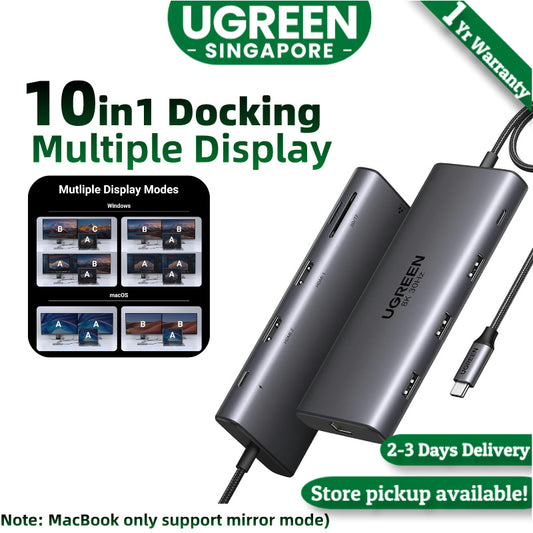 UGREEN 15534 Revodok Pro 10 in 1 USB C Hub Dual Monitor Docking Station with Dual HDMI 4K60Hz Single 8K30Hz USB A and USB C Data Port 100W PD Charging 1Gbps Ethernet SD Card Reader