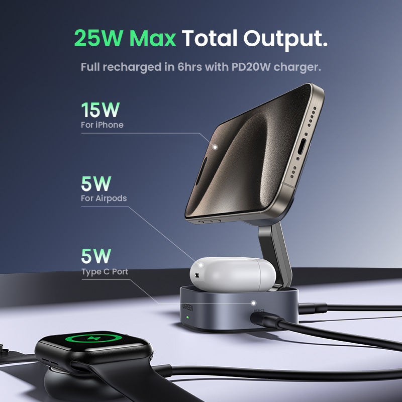 UGREEN 2-IN-1 25W MagFlow Wireless Charger for iPhone 16 15 Pro Max iPhone 16 15 Plus AirPods Pro/Max Xiaomi Samsung S25 S24 Ultra Samsung Earphone Huawei