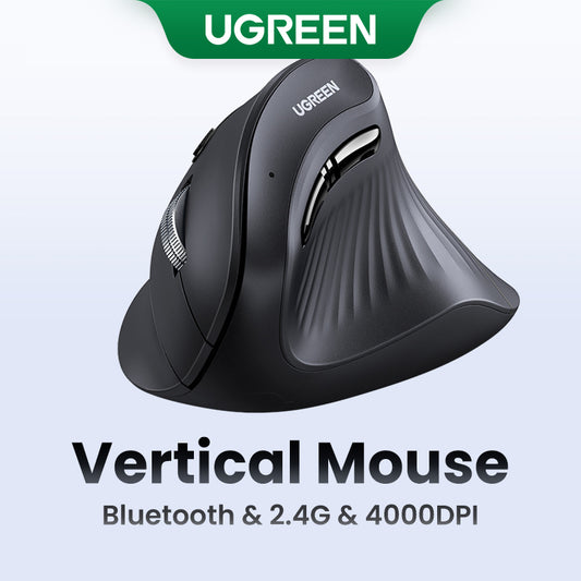 UGREEN Vertical Ergonomic Mouse, Bluetooth & 2.4G, Quiet clicks, 5 Buttons, 4000 DPI Wireless Mouse 4 Adjustable DPI, Silent Mouse for Laptop, Mac, Chromebook, PC, Windows, Black