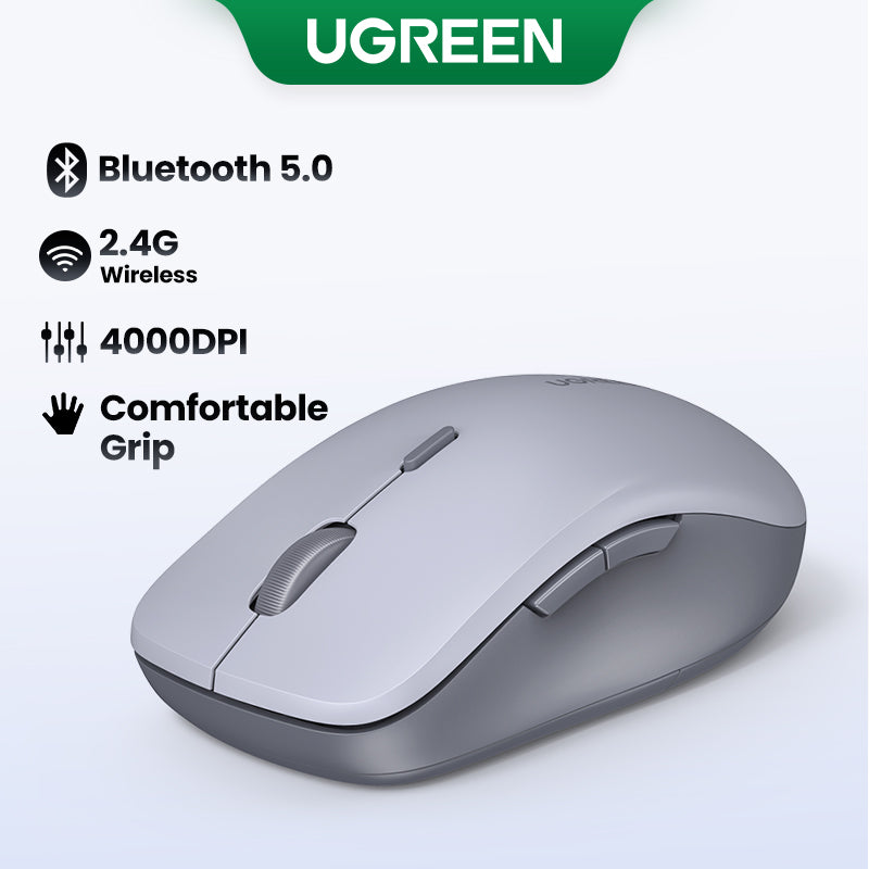 UGREEN Wireless Mouse Bluetooth & 2.4GHz Mice Ergonomic 4000DPI 6 Mute Buttons for Laptop Computer Desktop WIndows Mac OS Mouse