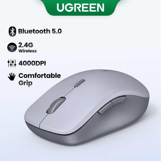UGREEN Wireless Mouse Bluetooth & 2.4GHz Mice Ergonomic 4000DPI 6 Mute Buttons for Laptop Computer Desktop WIndows Mac OS Mouse