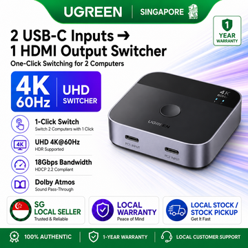 UGREEN USB C Switch 2 in 1 Out Aluminum Type C Switcher 2 Computers to 1 HDMI 4K 60Hz HDR for MacBook Air Pro iPad Laptop
