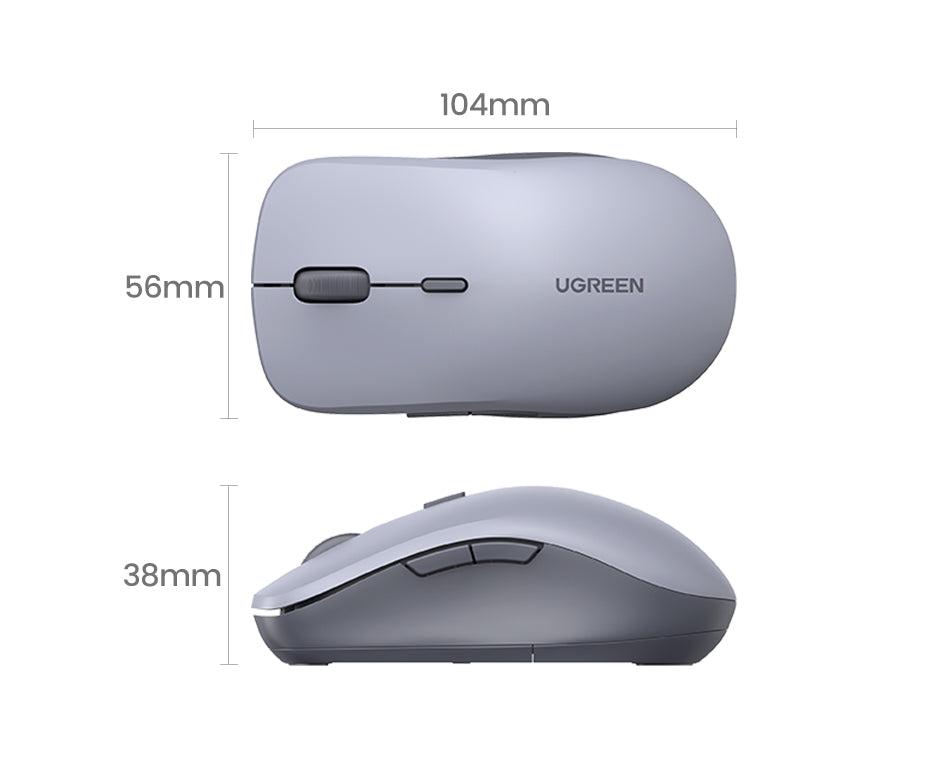 UGREEN Wireless Mouse Bluetooth & 2.4GHz Mice Ergonomic 4000DPI 6 Mute Buttons for Laptop Computer Desktop WIndows Mac OS Mouse