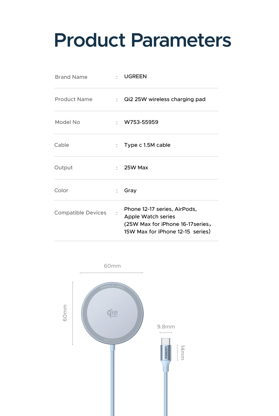 UGREEN Qi2 25W Magflow Magnetic Wireless Charger 25W for iPhone 17 Pro Max iPhone 17 Pro iPhone 17 Air iPhone 17 16 Google Pixel Qi2.2 Version