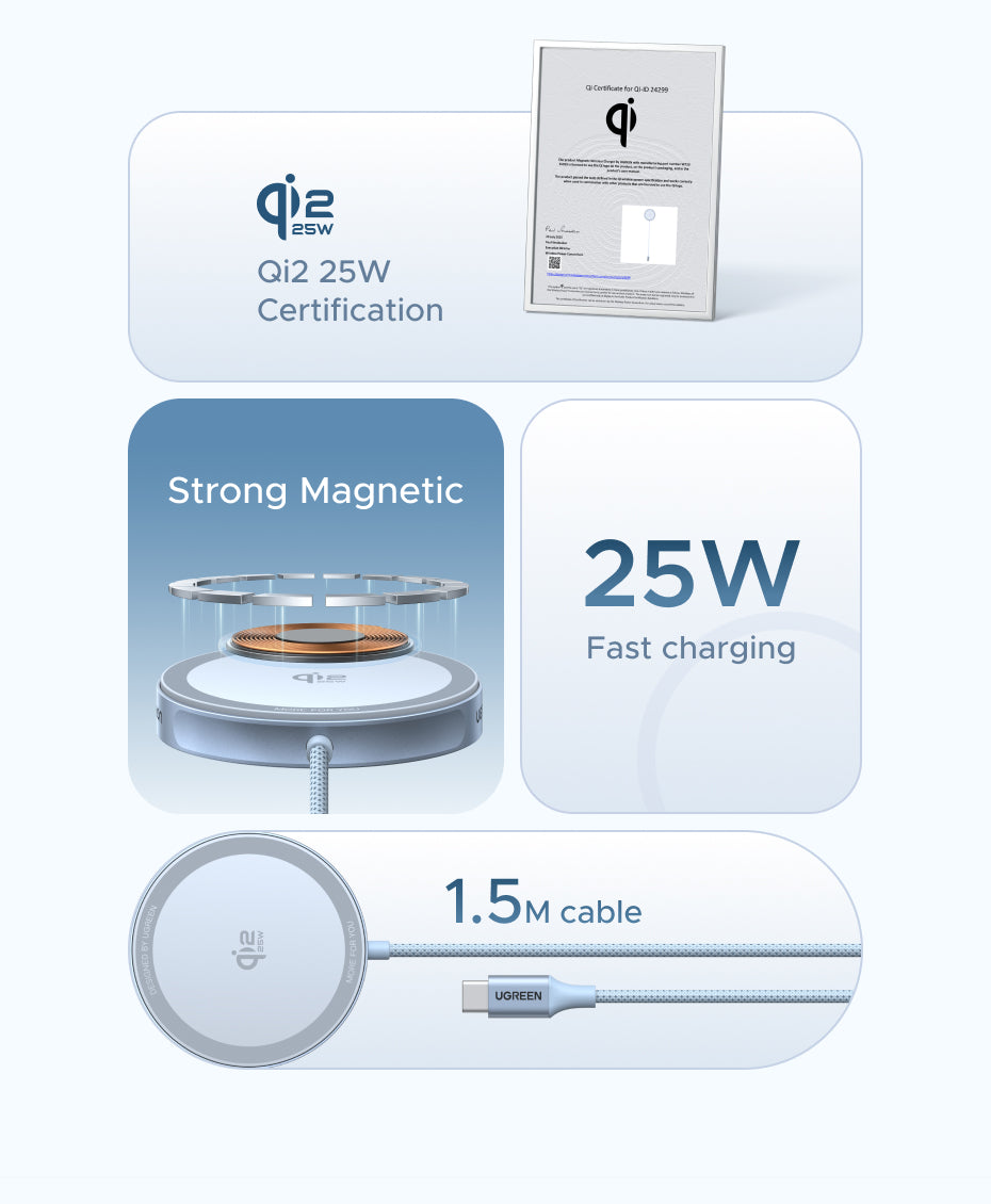UGREEN Qi2 25W Magflow Magnetic Wireless Charger 25W for iPhone 17 Pro Max iPhone 17 Pro iPhone 17 Air iPhone 17 16 Google Pixel Qi2.2 Version