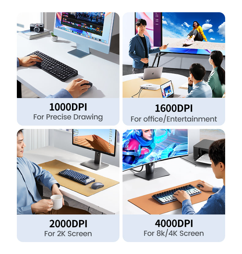 UGREEN Wireless Mouse Bluetooth & 2.4GHz Mice Ergonomic 4000DPI 6 Mute Buttons for Laptop Computer Desktop WIndows Mac OS Mouse