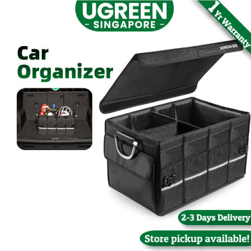 UGREEN Car Boot Organizer, 55L Waterproof Foldable Storage Tidy Box Trunk Organizer Bag with Lid Cover Oxford Fabric 1680D for Boot Maintenance, Shopping Bags, Bottles, Hiking Shoes, Camping Stuff