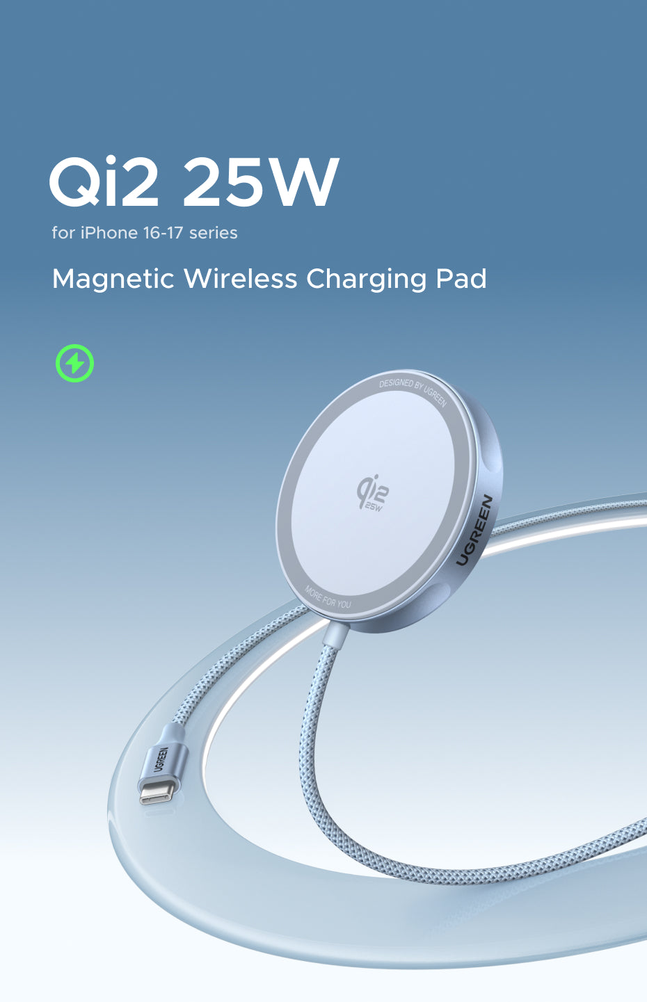 UGREEN Qi2 25W Magflow Magnetic Wireless Charger 25W for iPhone 17 Pro Max iPhone 17 Pro iPhone 17 Air iPhone 17 16 Google Pixel Qi2.2 Version
