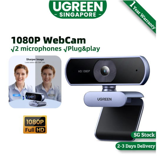 UGREEN 15728 HD Webcam with Microphone, 2 Mics Clear Stereo Audio, 1080P FHD USB Web Camera, for Live Streaming, Conferencing, Video Calling, Gaming