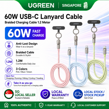 UGREEN Hands-Free Crossbody Phone Lanyard Charging Cable [60W High-Speed / 1.2m] Anti-Theft Wearable Type-C Neck Strap - Ultimate Travel Essential