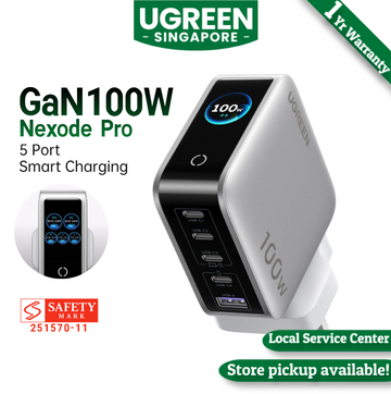 UGREEN Nexode Pro 100W GaN Desktop Charger with Smart TFT Color Display, 5-in-1 Fast Charging Hub (4 USB-C, 1 USB-A) PD Fast Charger for MacBook Pro Air, iPhone  17 16 15, Samsung, iPad