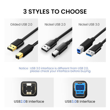UGREEN 10372 USB 3.0 Printer Cable Scanner A Male to B Male 2m USB 3.0 AM To BM Data Cable
