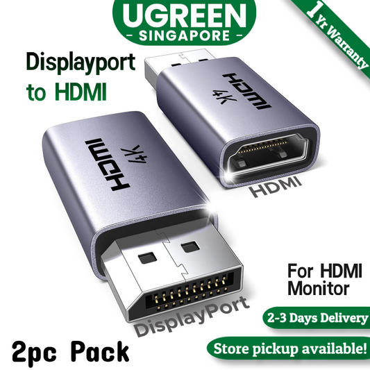 UGREEN 2-Pack 4K DisplayPort to HDMI Adapter Unidirectional Display Port 1.2 to HDMI 2.0 Male to Female Converter Aluminum Adapter Compatible with Desktop, Laptop, Monitor, HDTV, AMD, NVIDIA