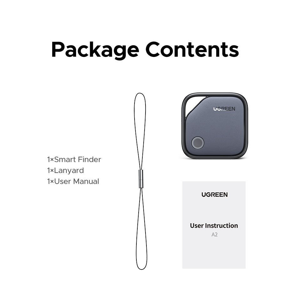 UGREEN Smart Tracker Apple FMN Anti-lost Device Basic Black Plastic Universal Structure Button Battery FMN Certification for IOS iPhone 16 15 13 Series