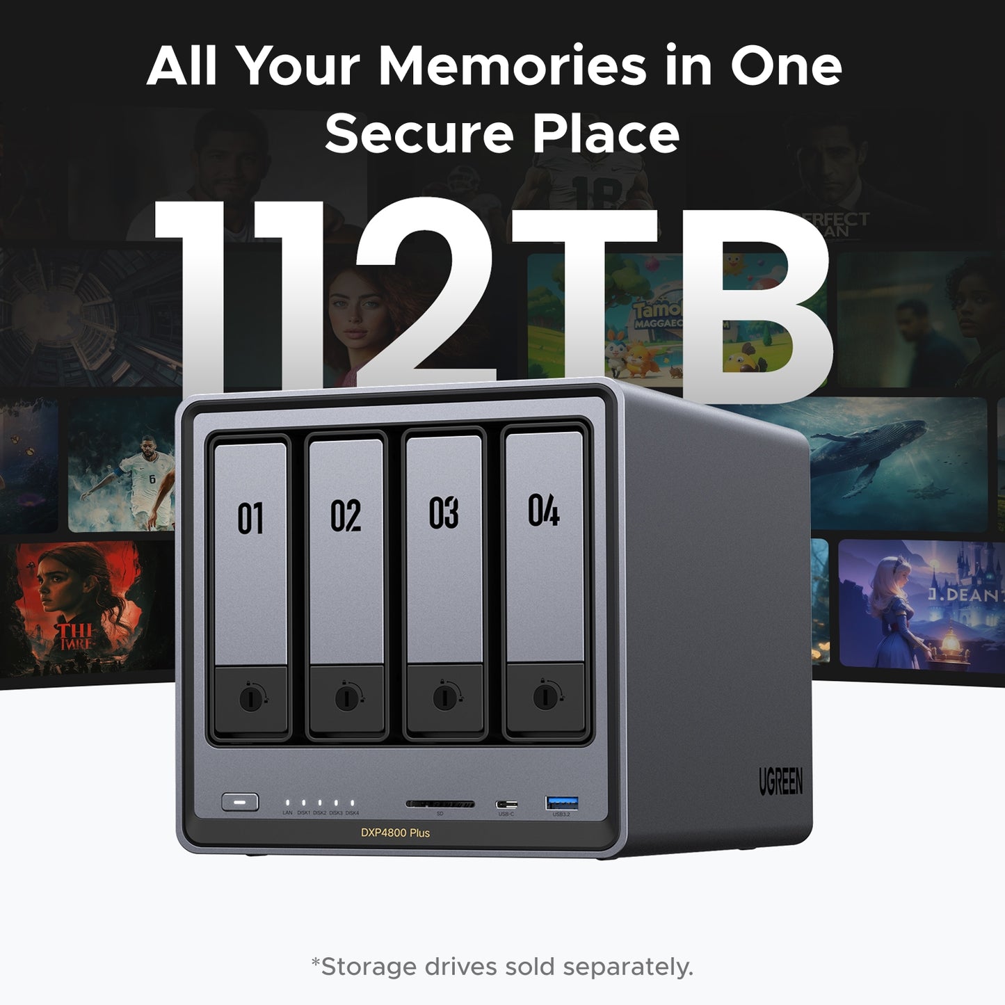UGREEN NASync DXP4800 Plus 4-Bay Desktop NAS, Intel Pentium Gold 8505 5-Core CPU, 8GB DDR5 RAM, 128G SSD, 1 * 10GbE, 1 * 2.5GbE, 2 * M.2 NVMe Slots, 4K HDMI, Network Attached Storage (Diskless)