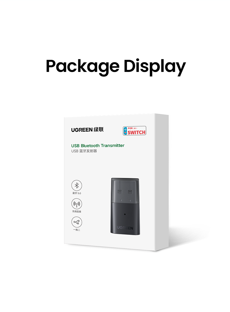 UGREEN 10928 USB Bluetooth 5.0 Transmitter Audio Adapterr Dongle Wireless Headphone for Switch,  Switch Life, PC Computer, PS5/PS4/PS4 Pro, Nintendo Switch Bluetooth Adapter Mode