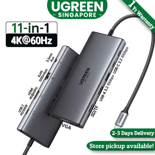UGREEN 45520 USB C Docking, 11-in-1 USB-C Dongle with 4K HDMI & VGA Dual Monitor, 1Gbps Ethernet, 100W PD, 2 USB Ports, 2 USB C Ports,3.5mm Audio Jack, SD/TF Card Slots, USB C Hub Multiport Adapter for Laptop, Tablet