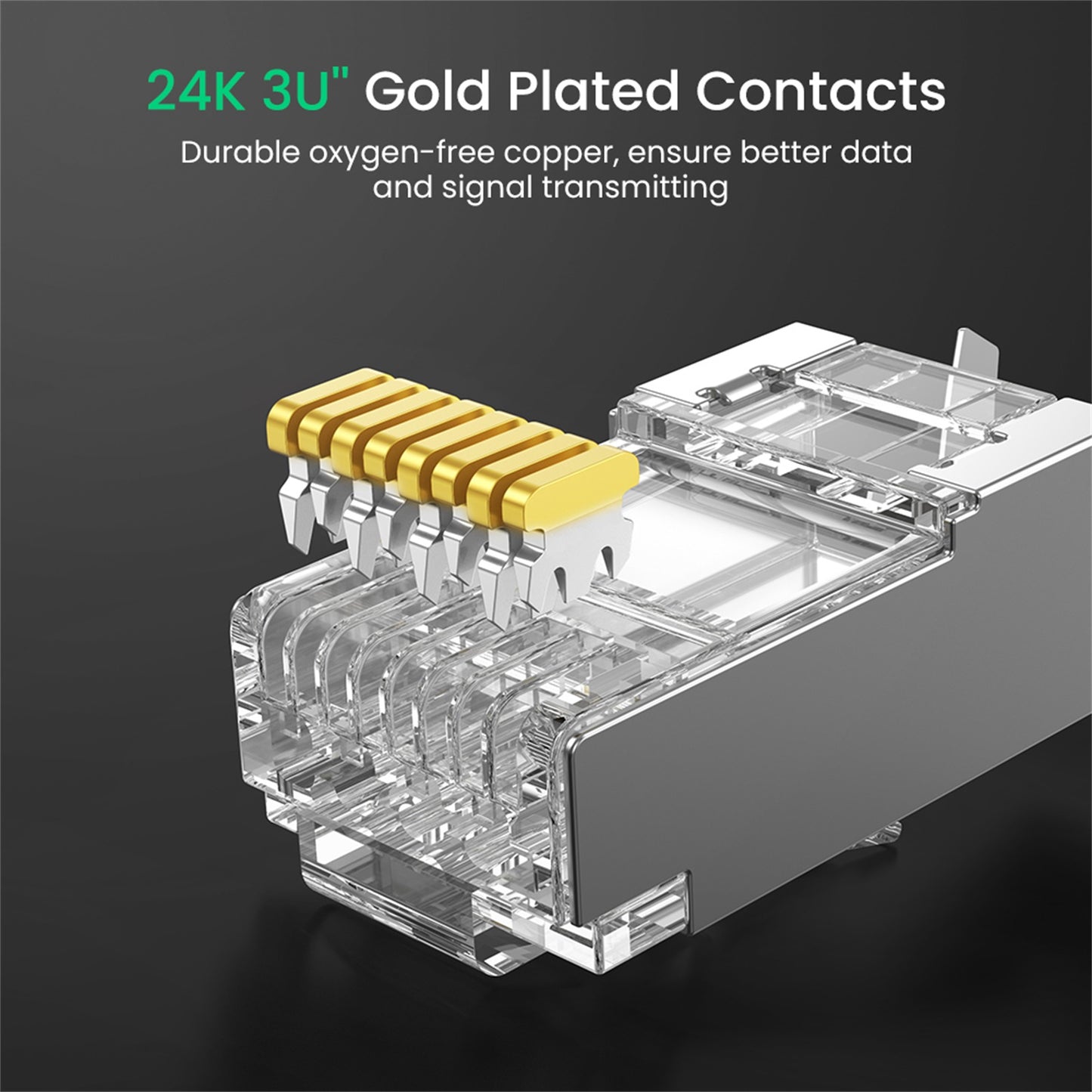 [10 pack]UGREEN Cat7 Cat6A RJ45 Connector 10Gbps STP Shielded Modular Plug 2-Piece with Load Bar Gold Plated 3U 1.5mm Hole for Ethernet Cable 10pcs
