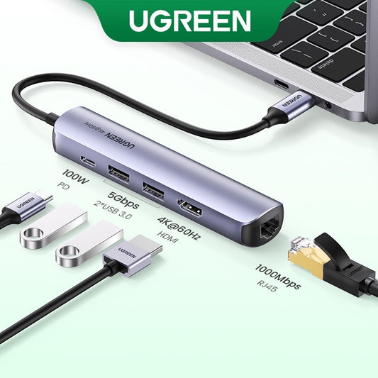 UGREEN 10919 USB C Hub Slim Size USB Type C 3.1 to 4K HDMI USB 3.0 RJ45 OTG Adapter USB Splitter