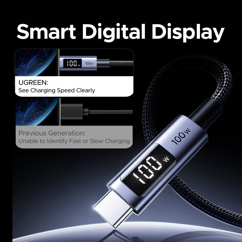 UGREEN 100W Type C Charging Smart Digital Display Cable E-Marker for iPhone 17 16 15 Pro Max Samsung S26 S25 Ultra iPad Pro Macbook Switch 2 Model: L529