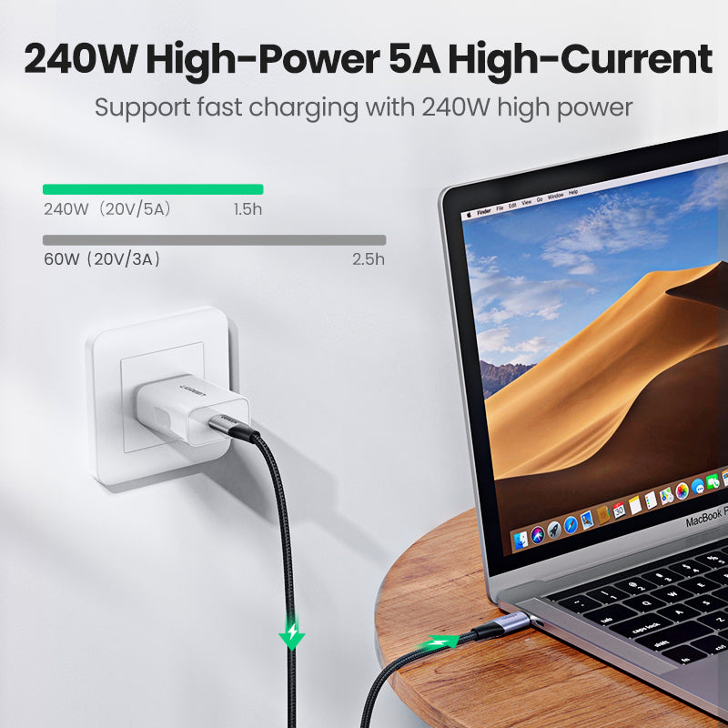 UGREEN 80150 1M 240W USB C to USB C Cable USB3.1 Thunderbolt3 10Gbps 4K Fast PD Cable for MacBook Pro Air M3 iPad Pro 2020 Chromebook Samsung Galaxy S20 S10 Pixel 4XL PS5 Nintendo Switch