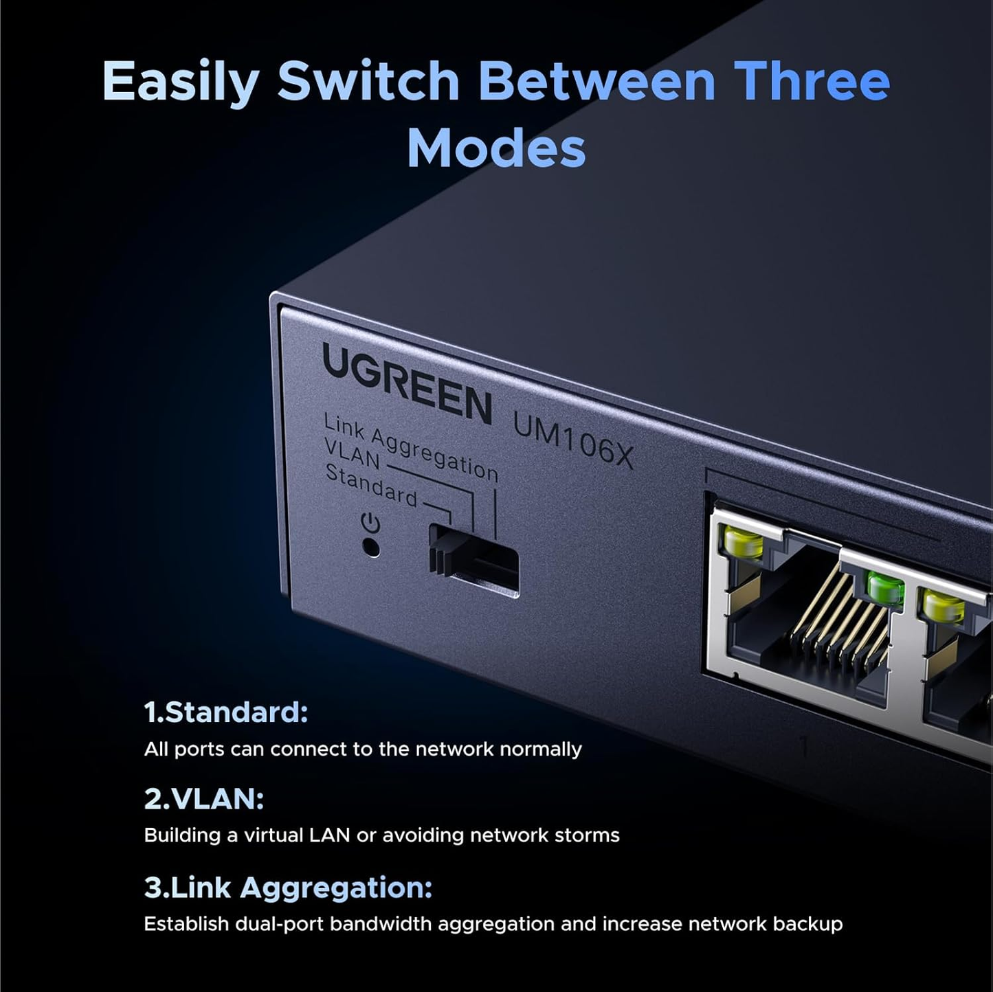 UGREEN 2.5Gbps Network Switch, 5 x 2.5Gbps Base-T& 1 x 10Gbps SFP+ Slot Ethernet Splitter, 6 Port Metal Case Ethernet Switch Hub,Desktop & Wall-Mounting,Plug & Play for TV/Laptop/Switch/Router/Camera