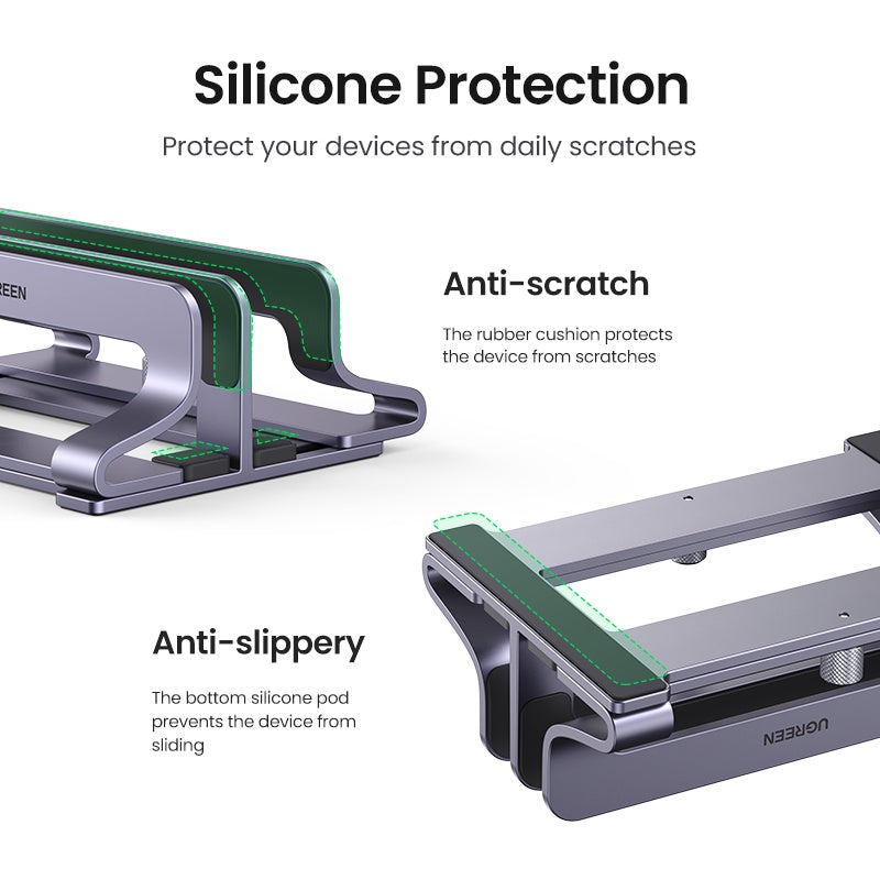 UGREEN Vertical Laptop Stand for Desk, Dual Slot Aluminum Holder, Adjustable Dock, Compatible with MacBook, Chromebook, up to 17.3 Inch, Grey