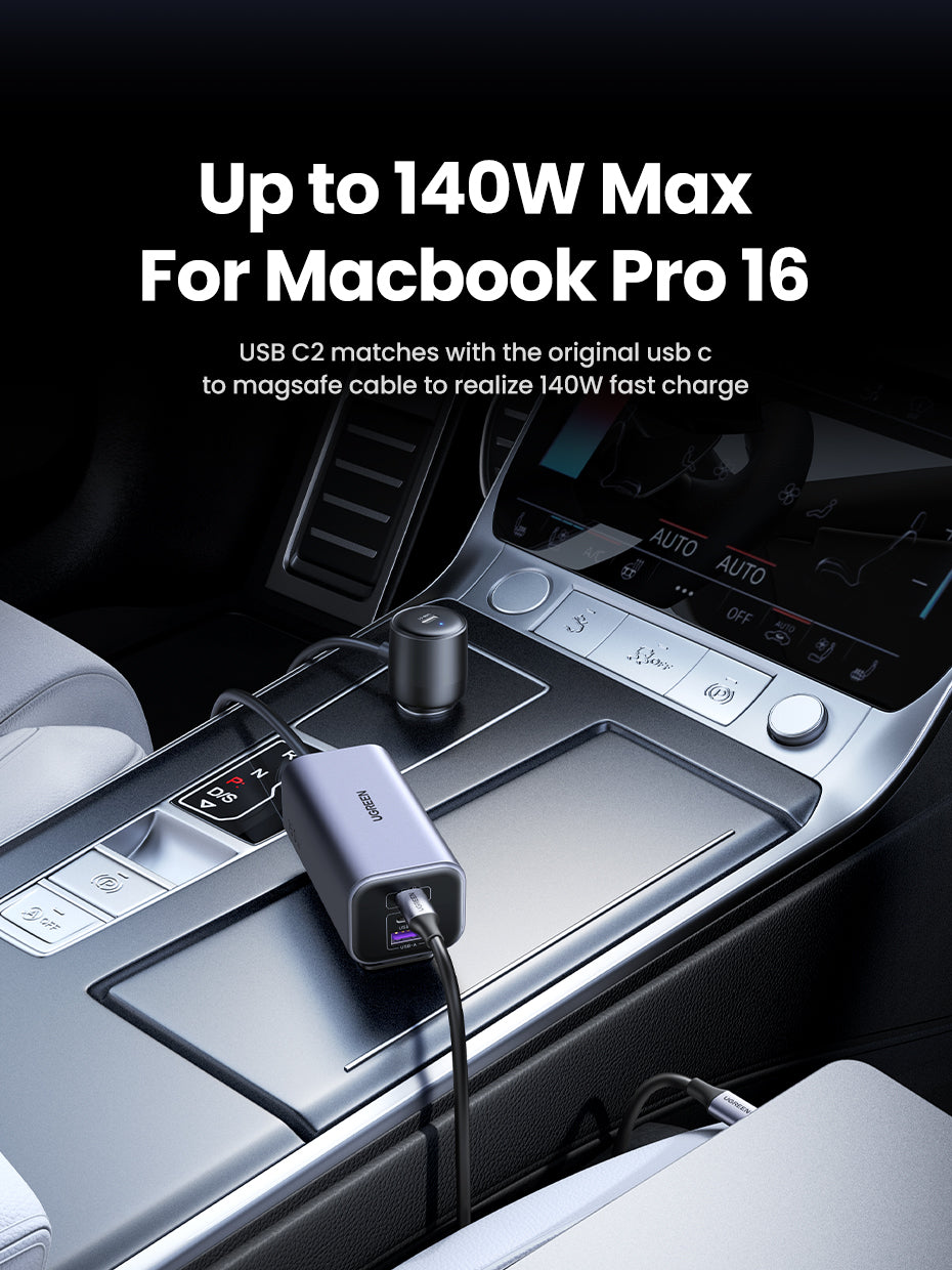 UGREEN 150W GaN Car Charger Type C with Adapter for iPhone 17 16 15 14 13 Pro Max Samsung S24 S23 Ultra Macbook Laptop