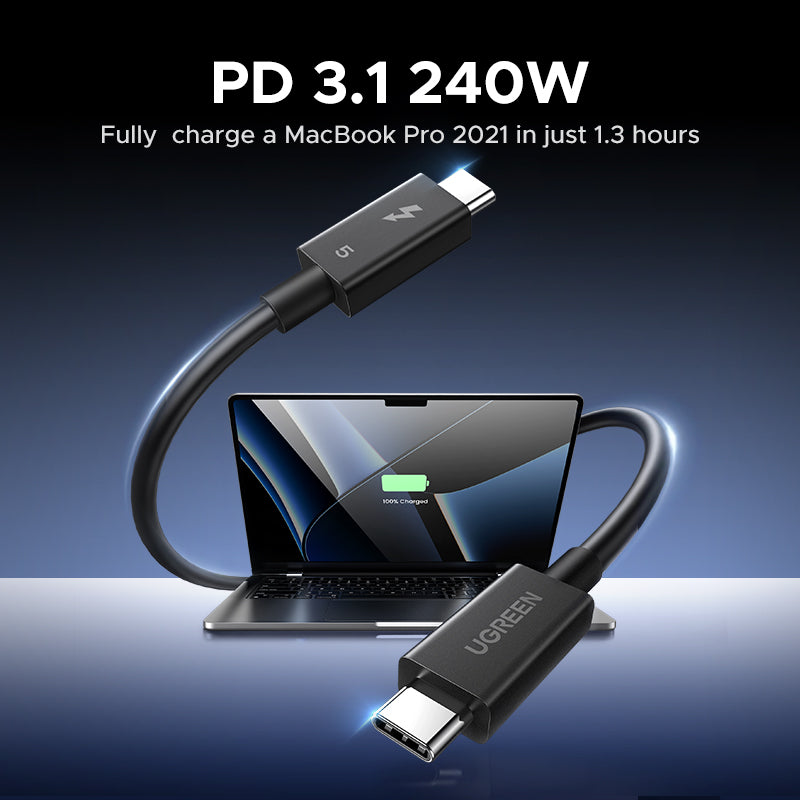 UGREEN 240W 80Gbps Thunderbolt 5 Cable Fast Charging, Intel Certified USB C Cable, 16K 8K60Hz Compatible with Thunderbolt 4, USB4, iPhone 16 Pro Max, MacBook Pro, Dell XPS, Hub, 1M