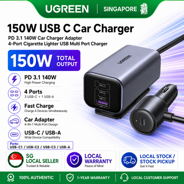 UGREEN 150W GaN Car Charger Type C with Adapter for iPhone 17 16 15 14 13 Pro Max Samsung S24 S23 Ultra Macbook Laptop