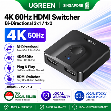 UGREEN 4K 60Hz HDMI Switcher Bi-Directional 2x1 1x2 HDMI Splitter Selector Adapter for Laptop PS5 Switch HDTV Monitor
