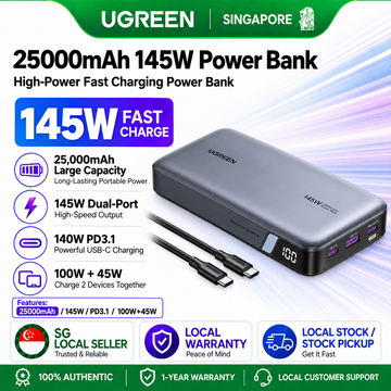 UGREEN 25000mAh 145W PowerBank USB Type C Portable Charger Compatible for Laptop iPhone Samsung Pixel iPad