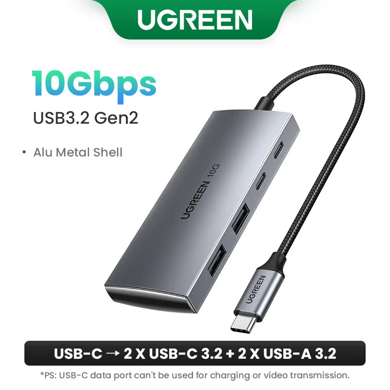 UGREEN USB C HUB 10Gbps Type-C 3.2 Gen2 USB Splitter USB C USB A Hub 4 USB Port 3.2 for MacBook Pro Air Type C Multiport Adapter