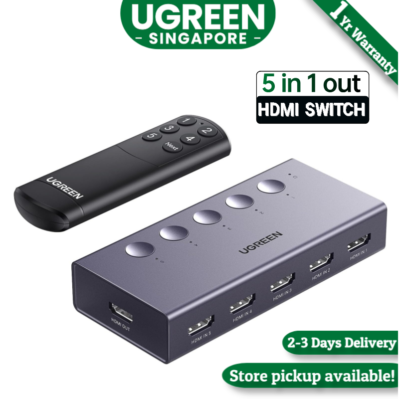 UGREEN HDMI Switch 5 in 1 Out 4K60Hz, HDMI Splitter with Remote 5 Port Switcher Selector Box Support 3D CEC HDR HDCP2.2 Compatible with PS5/4/3 Xbox Nintendo Switch Roku TV Fire Stick