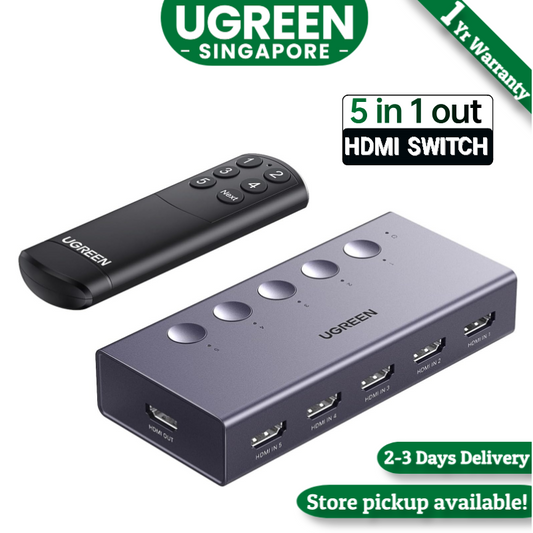 UGREEN HDMI Switch 5 in 1 Out 4K60Hz, HDMI Splitter with Remote 5 Port Switcher Selector Box Support 3D CEC HDR HDCP2.2 Compatible with PS5/4/3 Xbox Nintendo Switch Roku TV Fire Stick