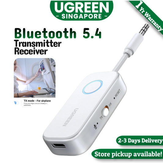 UGREEN 45812 Bluetooth 5.4 Transmitter and Receiver 2 in 1 Wireless 3.5mm Bluetooth Adapter, Dual Devices Simultaneously, Aux Bluetooth Audio Flight Entertainment Car Adapter Compatible with TV Car Home Stereo System Headphones-White