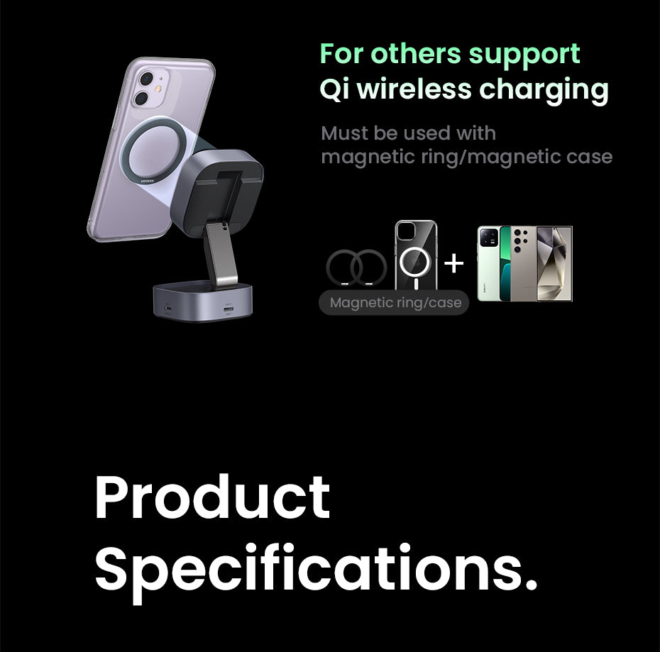 UGREEN 2-IN-1 25W MagFlow Wireless Charger for iPhone 16 15 Pro Max iPhone 16 15 Plus AirPods Pro/Max Xiaomi Samsung S25 S24 Ultra Samsung Earphone Huawei