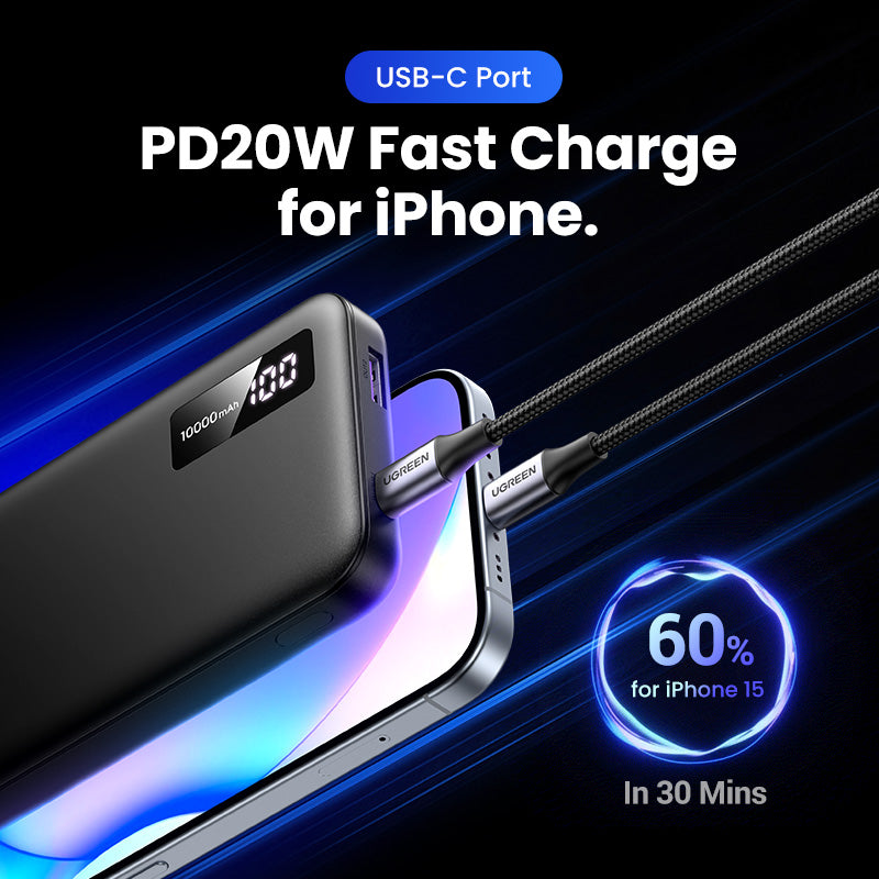 UGREEN10000mAh PD 20W QC 18W Powerbank USB Type C Portable Charger Battery Bank Compatible for iPhone Samsung Pixel iPad