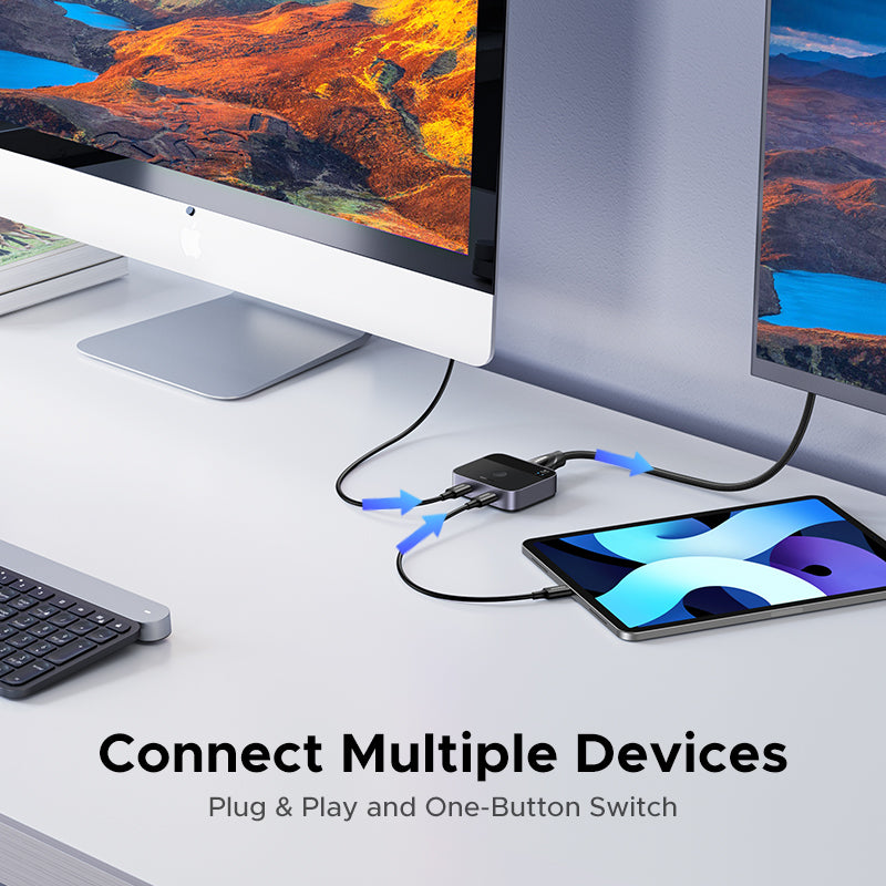 UGREEN USB C+HDMI Switch 2 in 1 Out 4K60Hz, Aluminum HDMI+USB C Switcher 2 Computers Supports 3D HDR HDCP2.2 Compatible with Laptops, Tablets, MacBook Air/Pro, Smartphones, Steam Deck, PS5/4, Xbox