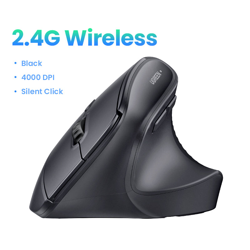 UGREEN 2.4G Wireless Ergonomic Vertical Mouse 4000DPI Adjustable USB Receiver Bluetooth Compatible with Windows MacBook Laptop Office Gaming