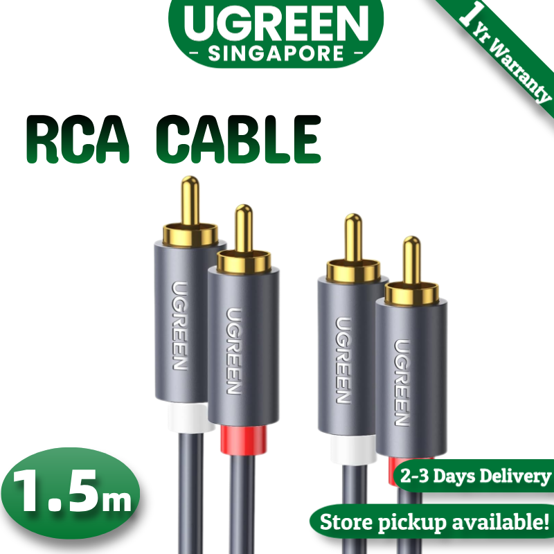 UGREEN RCA Cable, 2RCA Male to 2RCA Male Stereo Audio Cable Gold Plated Car Audio Subwoofer Adapter Dual Shielded Red and White Cord for Home Theater Amplifier Hi-Fi System Car Sound Speaker