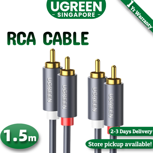 UGREEN RCA Cable, 2RCA Male to 2RCA Male Stereo Audio Cable Gold Plated Car Audio Subwoofer Adapter Dual Shielded Red and White Cord for Home Theater Amplifier Hi-Fi System Car Sound Speaker
