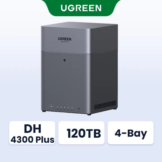UGREEN NASync DH4300 Plus 4-Bay Desktop NAS, Support Capacity 120TB (Diskless), Remote Access, AI Photo Album, Beginner Friendly System, 8GB LPDDR4X RAM, 2.5GbE, 4K HDMI, Network Attached Storage