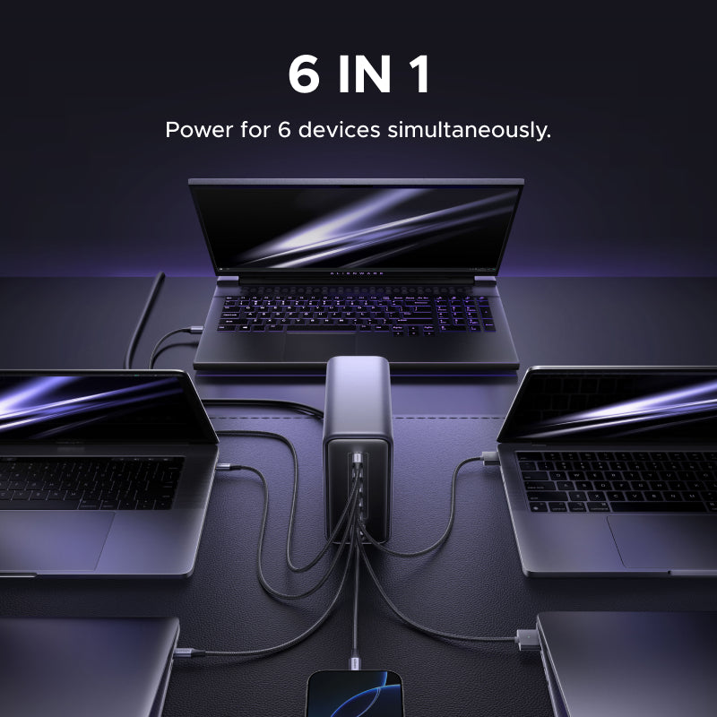 UGREEN 500W GaN 6-Port Fast Charger 5C1A 5 Type-C 1 USB-A Charger for Laptop Power Adapter MacBook Pro/MacBook Air M3 M2 M1 iPad Air M2 13" 2024, Dell XPS, iPad Mini/Pro, Galaxy S25 S24 Ultra Z Fold5 M14 Z Flip5, Pixel, and More