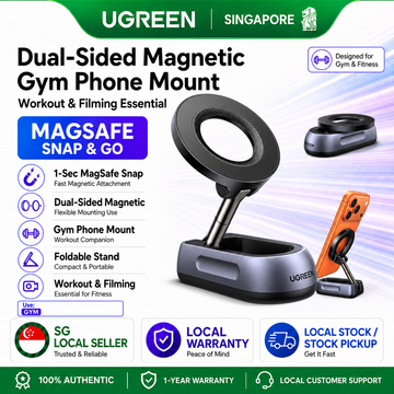 UGREEN Gym Magnetic Phone Holder, Dual Side Magnets Mount Workout Essential | 360° Adjustable Phone Cradle Compatible with Magsafe, Gym Accessories