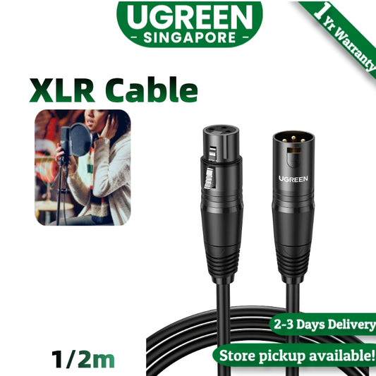 UGREEN  XLR to XLR Cable 3-Pin Microphone Cable Male to Female Clear Stereo Extension Lead Mic Extender for Home Studio Recorder Amplifier Mixing Desk Speaker Professional Recording Live Stage