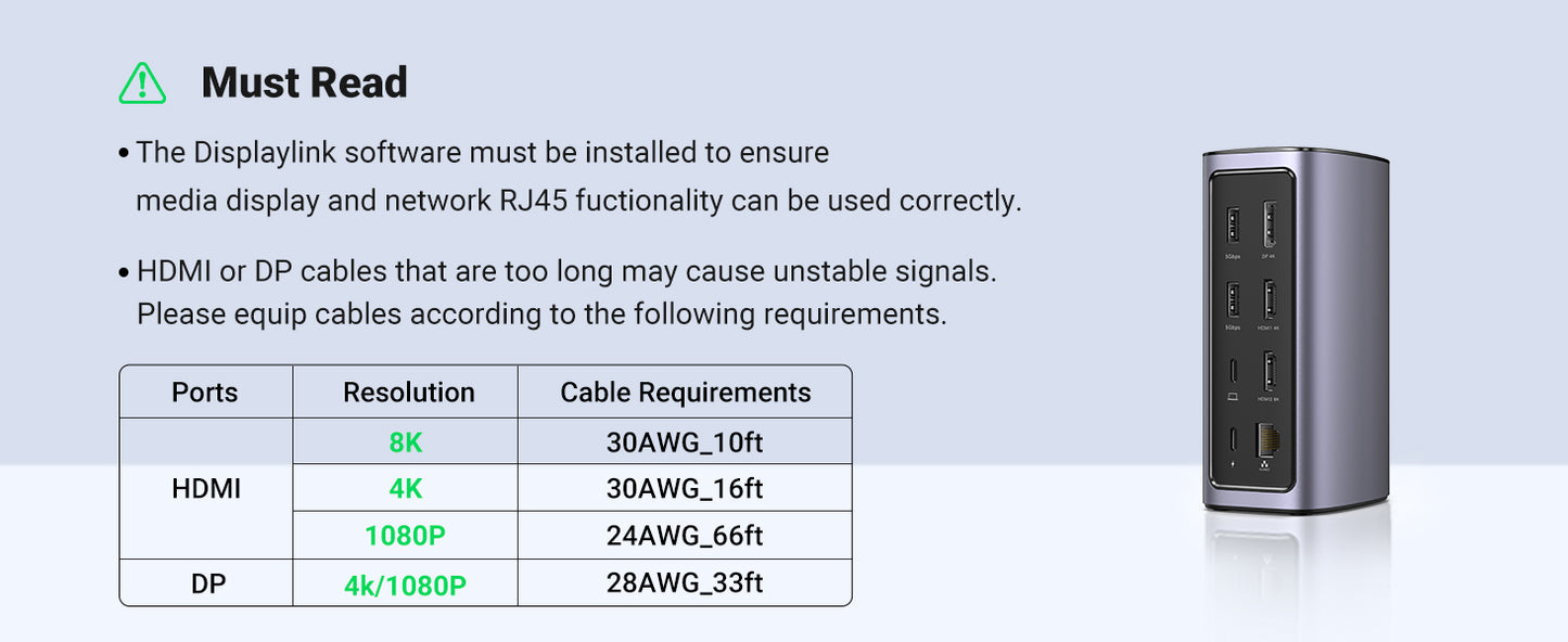 UGREEN 90325 Docking Station Triple Display, 12-in-1 8K MacBook Station with 2 HDMI, DP, 10 Gbps USB C and USB A 3.2, 100W PD Charging, Ethernet, Audio, SD TF Card Reader for MacOS, Windows