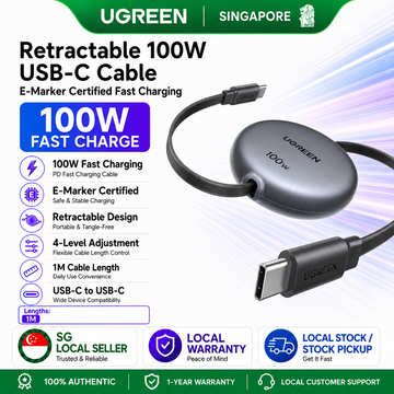 UGREEN 1m 100W USB-C to USB-C Fast Charging Cable with E-Marker Certified for iPhone 17/16 Series/Samsung S25 Ultra/MacBook Pro/Nintendo Switch