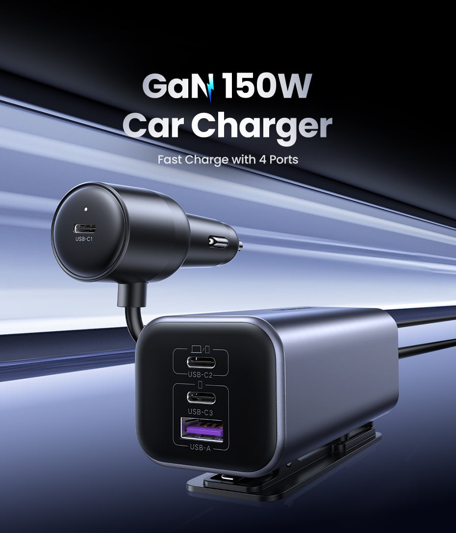 UGREEN 150W GaN Car Charger Type C with Adapter for iPhone 17 16 15 14 13 Pro Max Samsung S24 S23 Ultra Macbook Laptop